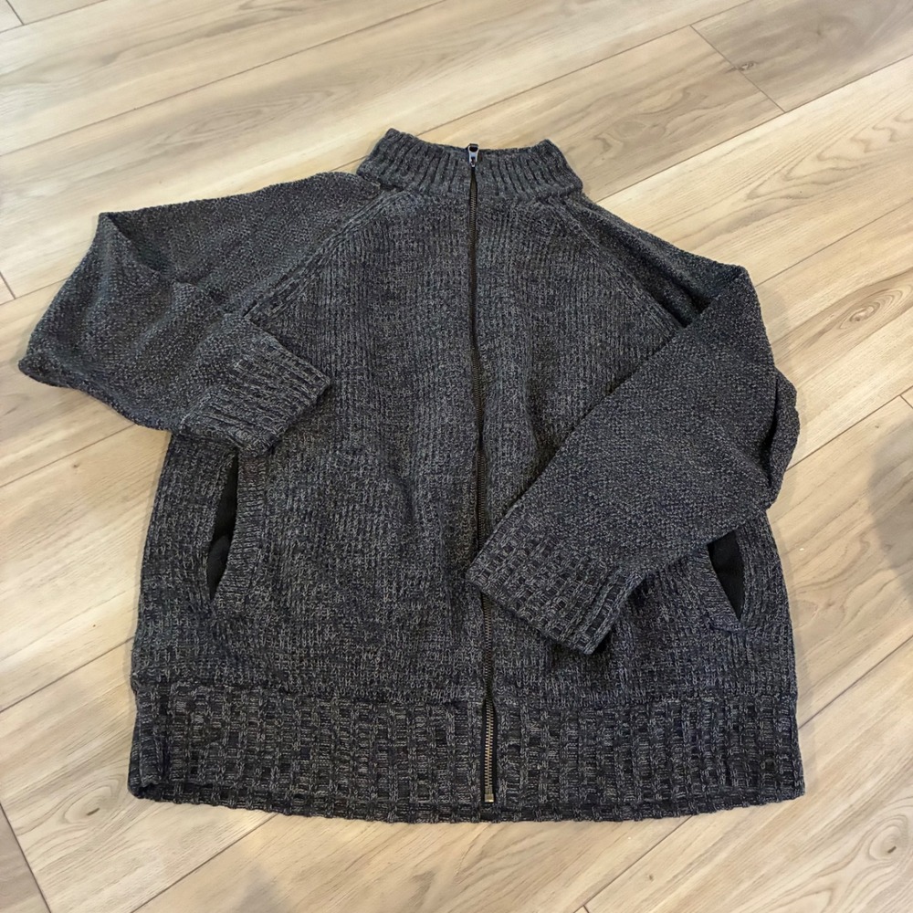 Lanesboro Men's Charcoal Gray‎ Full Zip Mock Neck Sweater Jacket Large